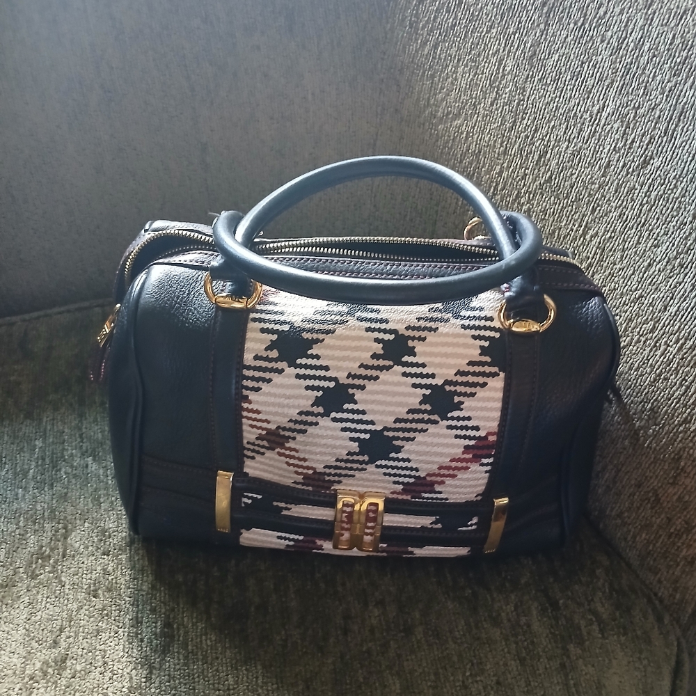 Elegant Black and White Checkered Handbag